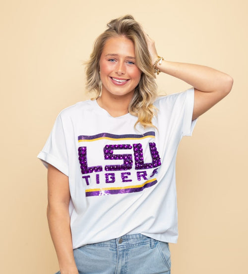 Women's Sequin & Jewel Design LSU Tigers Cuff Sleeve