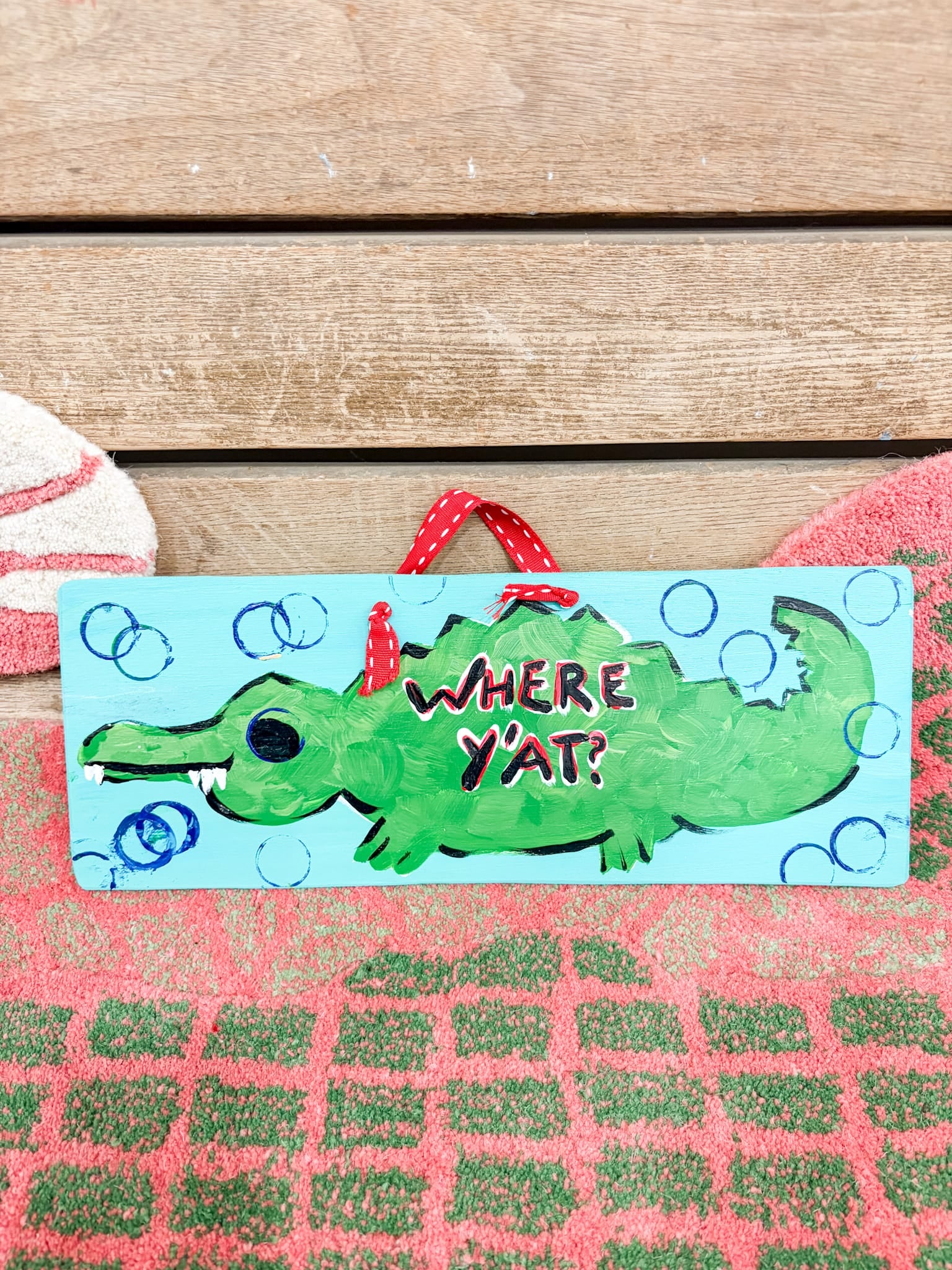 Where Y'at Gator 6"x16" Wood Sign