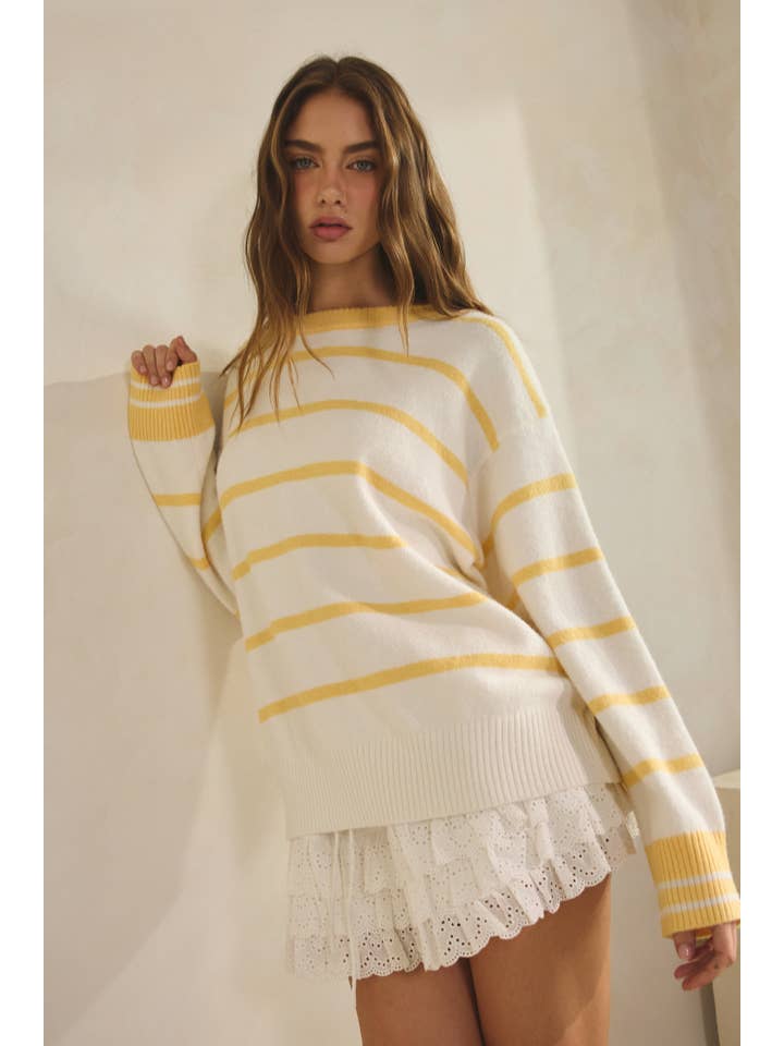 White/Lemon Oversized Striped Sweater