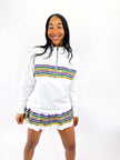 White Mardi Gras Adult Sequin Chest Stripe 1/4 Zip Pullover