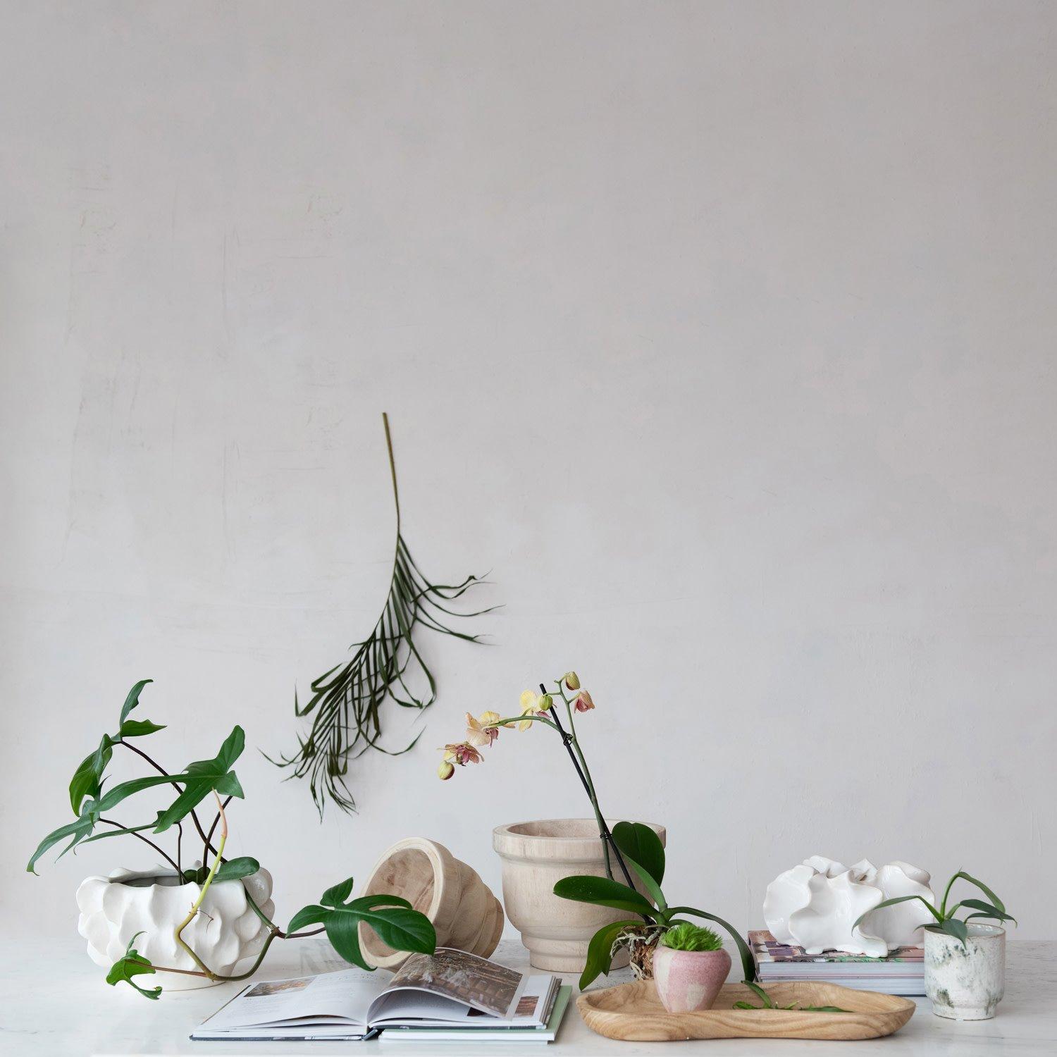 White Reactive Glaze Stoneware Organic Shaped Planter