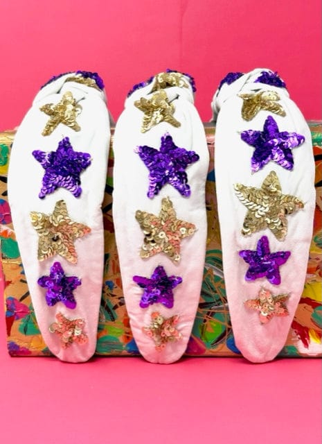 Golden Lily Golden White Knot Headband with Purple & Gold Stars - Little Miss Muffin Children & Home