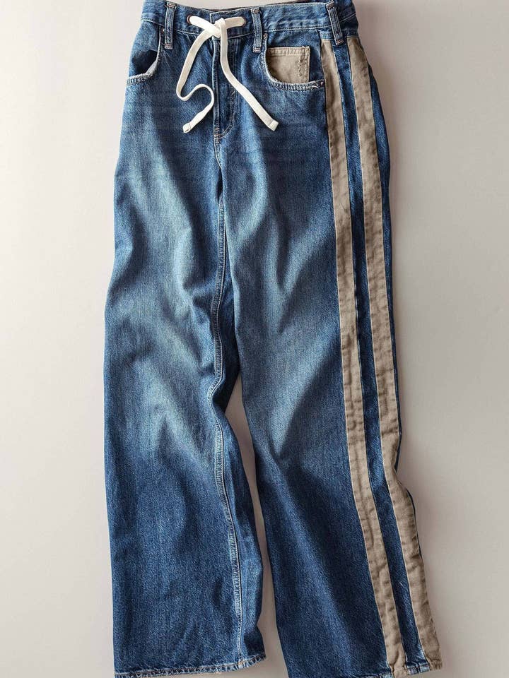 Wide-Leg Utility Stripe Denim Jeans