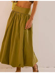 Wide Waistband Bubble Hem Maxi Skirt in Palms