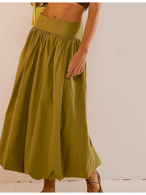 Wide Waistband Bubble Hem Maxi Skirt in Palms