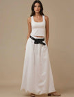 Wide Waistband Bubble Hem Maxi Skirt in White