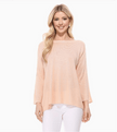 Women's Apricot Sheer Knit Boat Neck Hi-Low Long Sleeve Top
