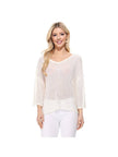 Women's Ivory Sheer Knit Batwing Sleeve Open Back Top