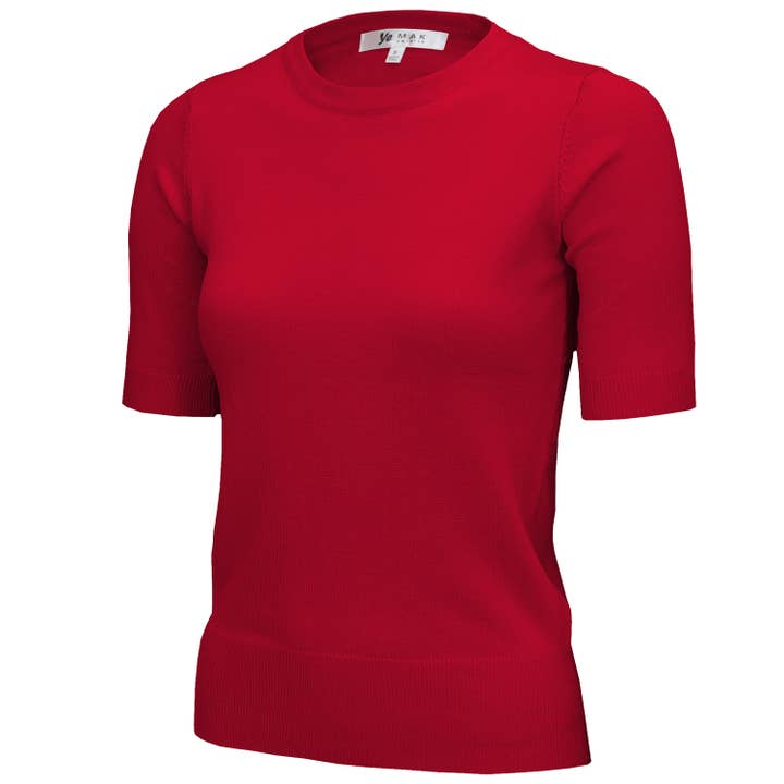 Women's Red Lightweight Knit Half Sleeve Crew Neck Tee