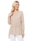 Women's Sand Sheer Knit Boat Neck Hi-Low Long Sleeve Top