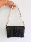 Woven Black Clutch with Ivory River Stones Strap