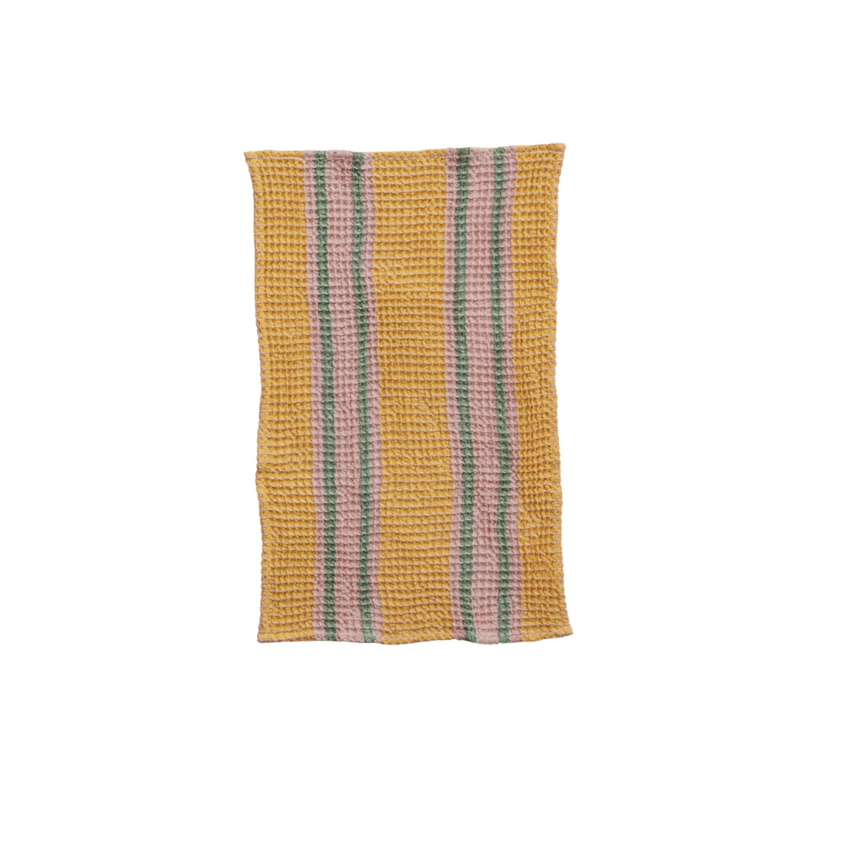 Woven Cotton Waffle Weave Tea Towel with Stripes yellow tea towel