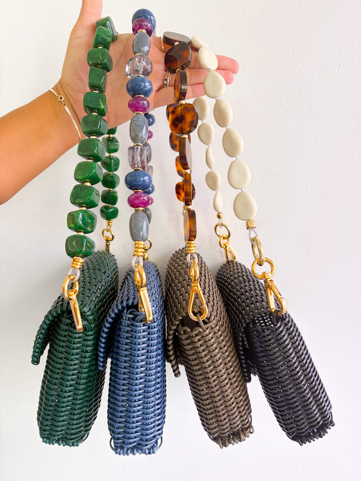 Woven Evergreen Clutch with Malachite Cubes Strap