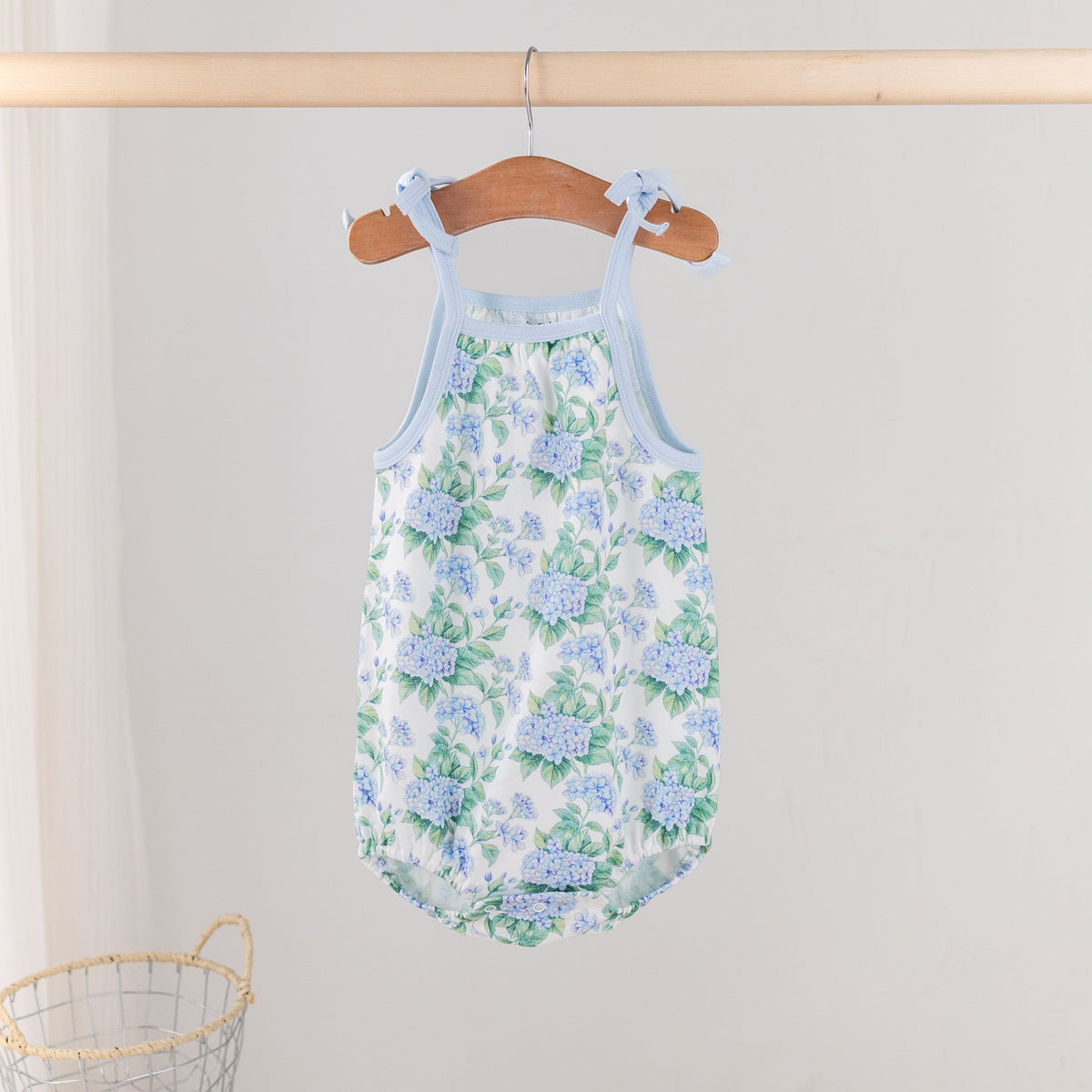 Hydrangea Heaven Organic Cotton Shoulder-Tie Onesie