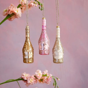 180 Degrees 6.25" Glass Champagne Bottle Ornament, 3 Styles Available