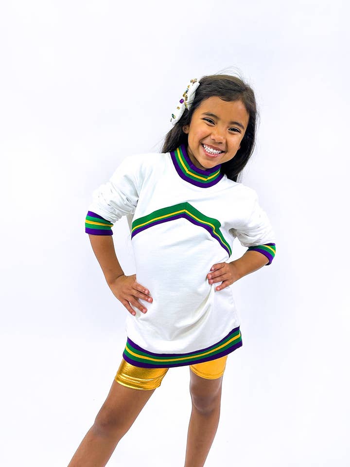 Youth White Mardi Gras Chevron Ribbed Unisex Sweater