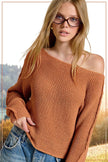 La Miel Boat Neck Off Shoulder Cozy Dolman Sleeve Sweater in Cinnamon - Little Miss Muffin Children & Home