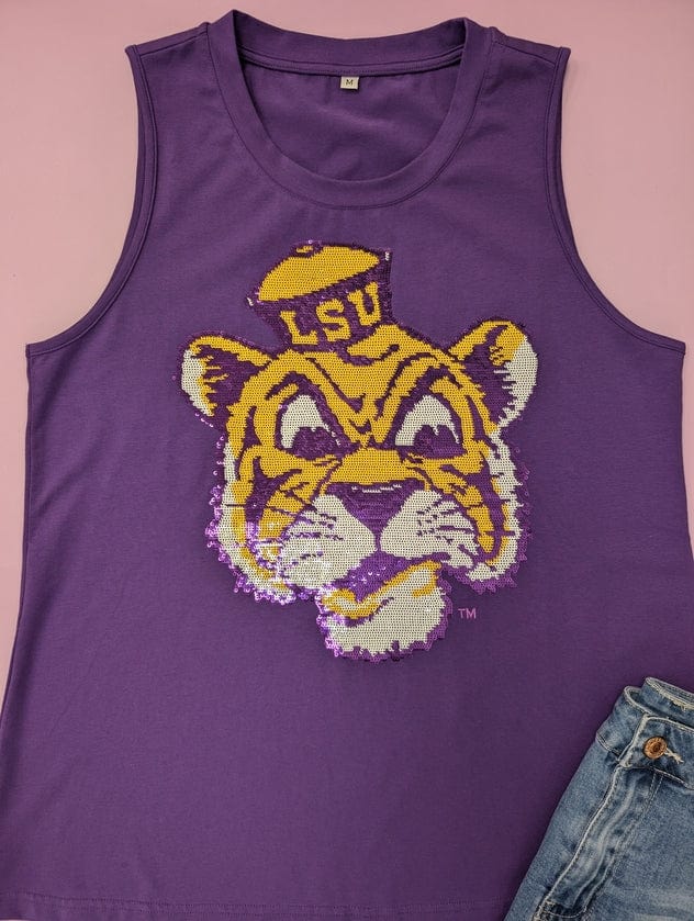 Bomb Designs Bomb Designs LSU Vintage Tiger Sequin Tank - Little Miss Muffin Children & Home