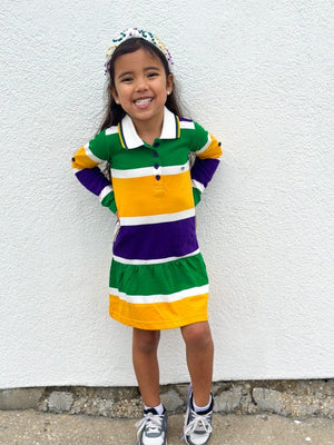 Mardi Gras Creations Thick Stripe Rugby Long Sleeve Kids' Dress