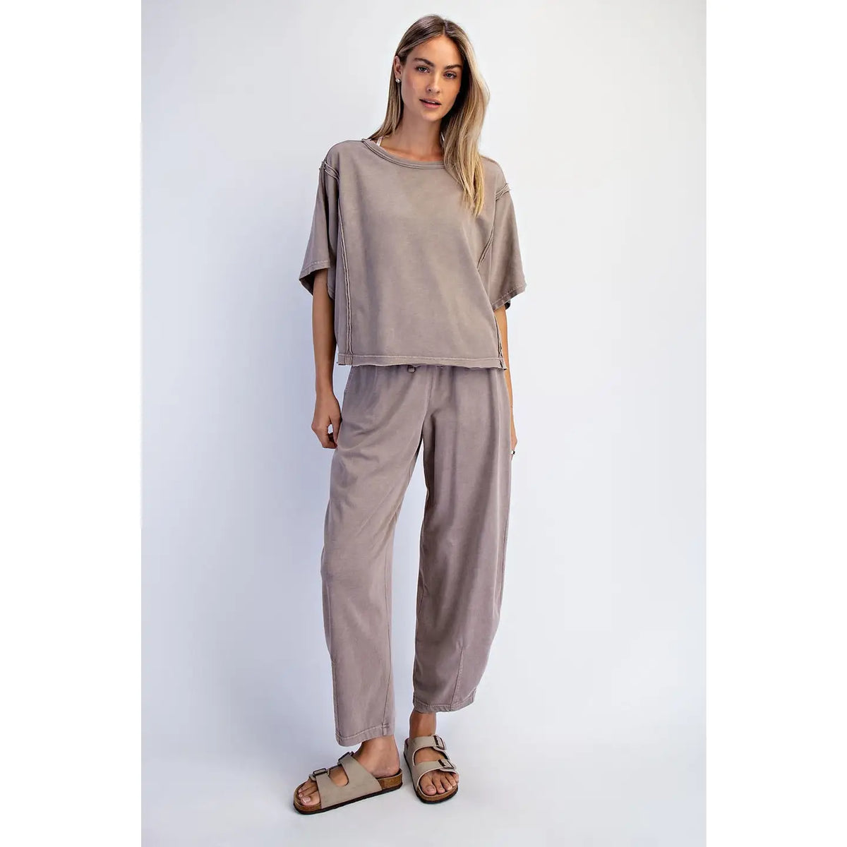 Mineral Washed Boxy Top & Barrel Pant Set in Mocha