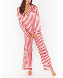 Rosa Clothing Home Satin Vertical Striped Christmas Pajama Set in Red