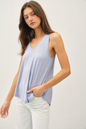 Be Cool V-Neck Racerback Knit Tank in Dusty Blue