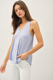 Be Cool V-Neck Racerback Knit Tank in Dusty Blue