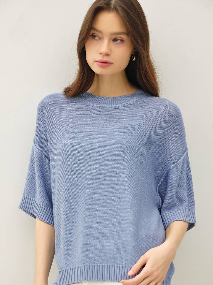 Oversize Cut Sweater Top with Raw Edge