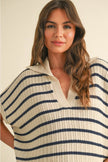 Miou Muse Striped Collared Short Sleeve Lightweight Boxy Sweater - Little Miss Muffin Children & Home