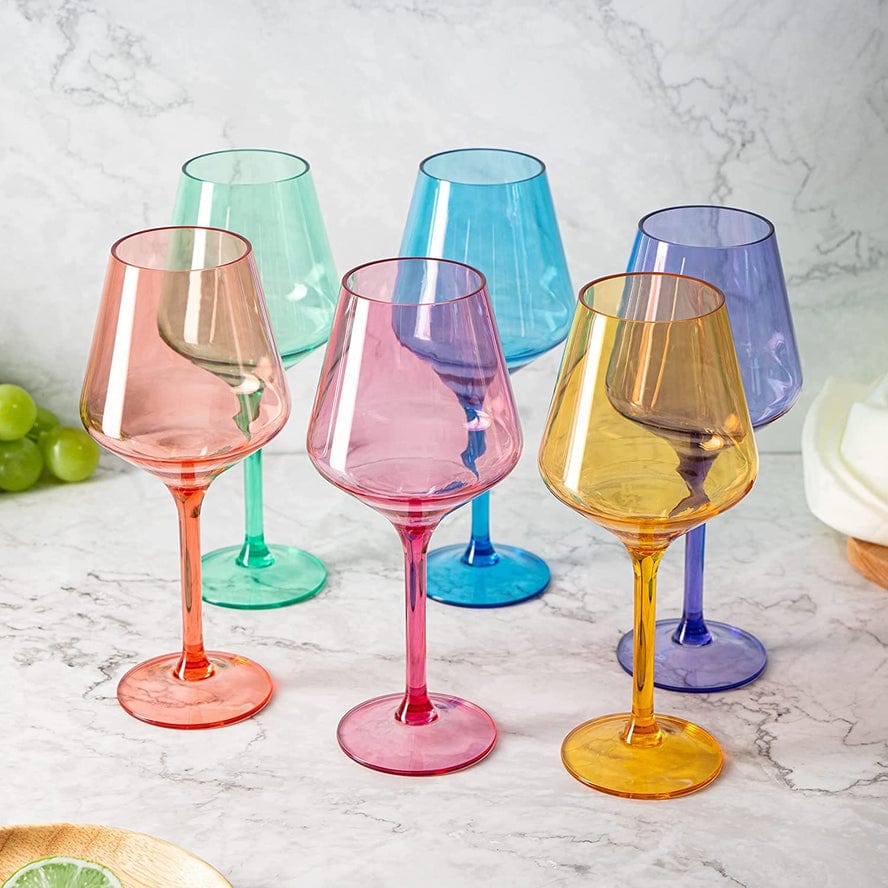 The Wine Savant / Khen Glassware Unbreakable Colored Stemmed Acrylic Wine Glasses Set of 6 - Little Miss Muffin Children & Home