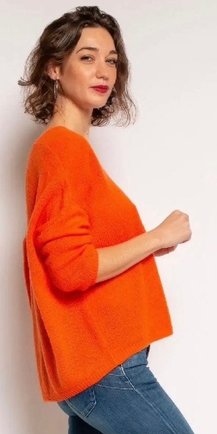 Loowie Loowie Soft & Comfy Italian Knit V-Neck Sweater in Orange - Little Miss Muffin Children & Home