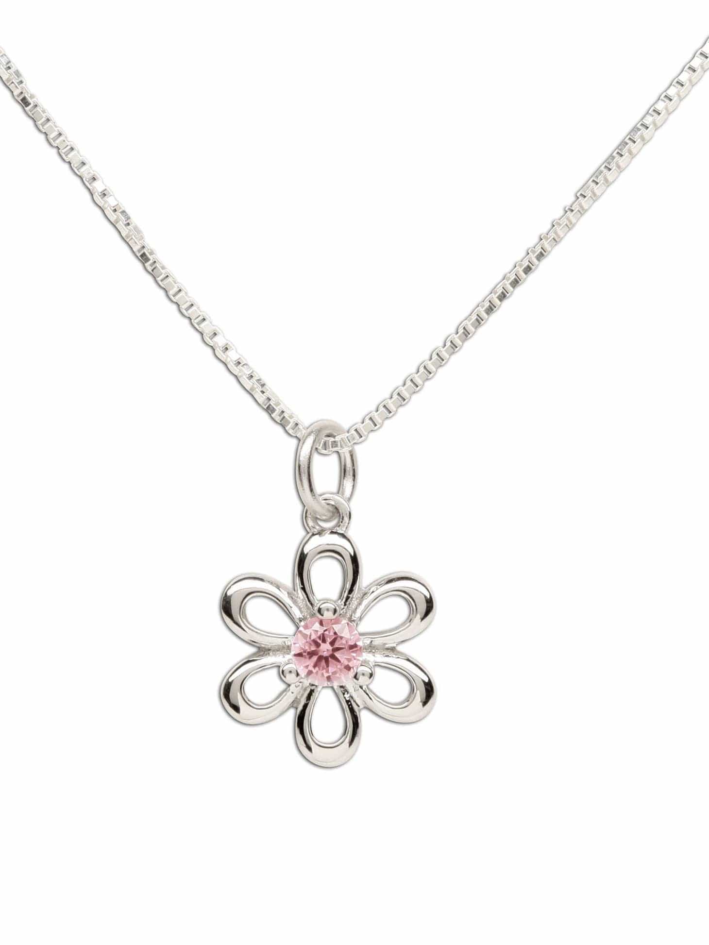 sterling silver girls pink daisy flower necklace