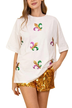 Vanilla Monkey Mardi Gras Sequin Fleur De Lis Top