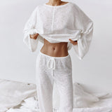 Rosa Clothing Knitted Pajamas Soft Loungewear Set in White