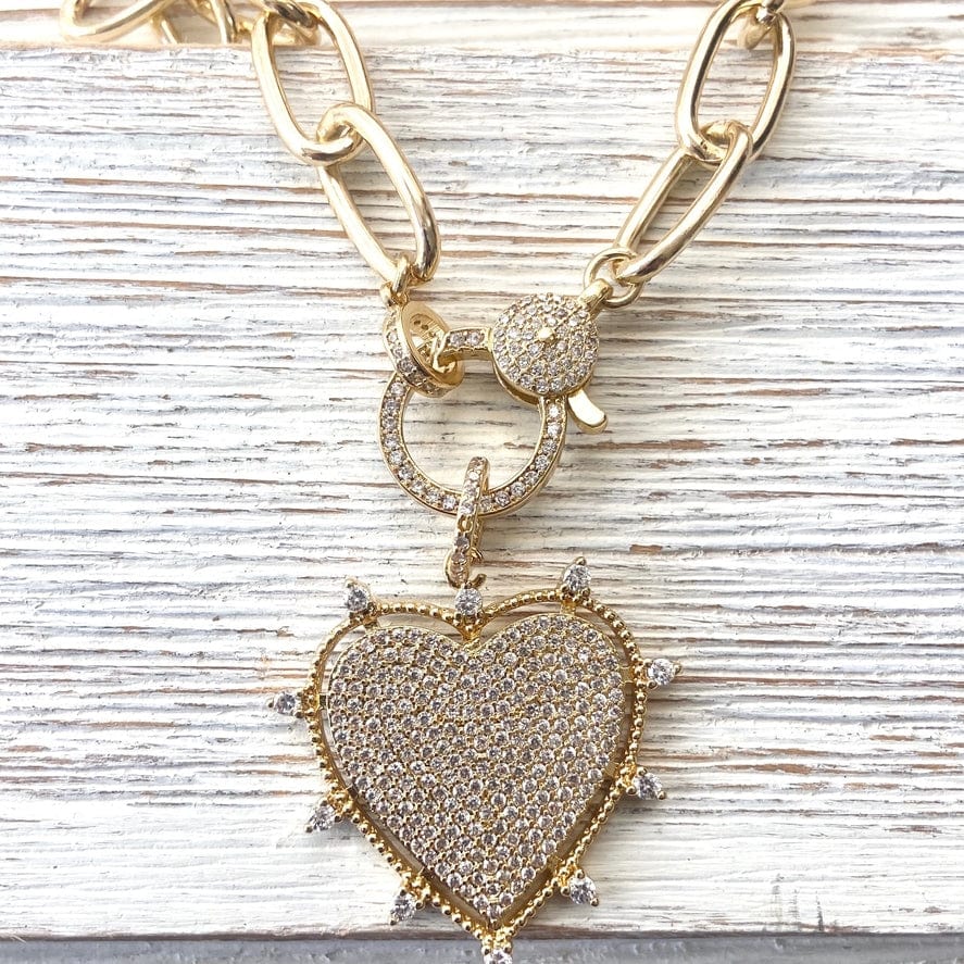 VB&CO Designs Handmade Jewelry VB&CO Gold Sparkly Heart Statement Necklace Non Tarnishing 20” - Little Miss Muffin Children & Home
