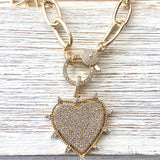 VB&CO Designs Gold Sparkly Heart Statement Necklace Non Tarnishing 20”