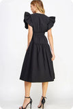 Strut & Bolt Flutter Sleeve Poplin Midi Dress in Black