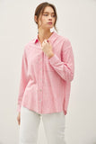 Be Cool Pinstripe Button Up Shirt in Coral