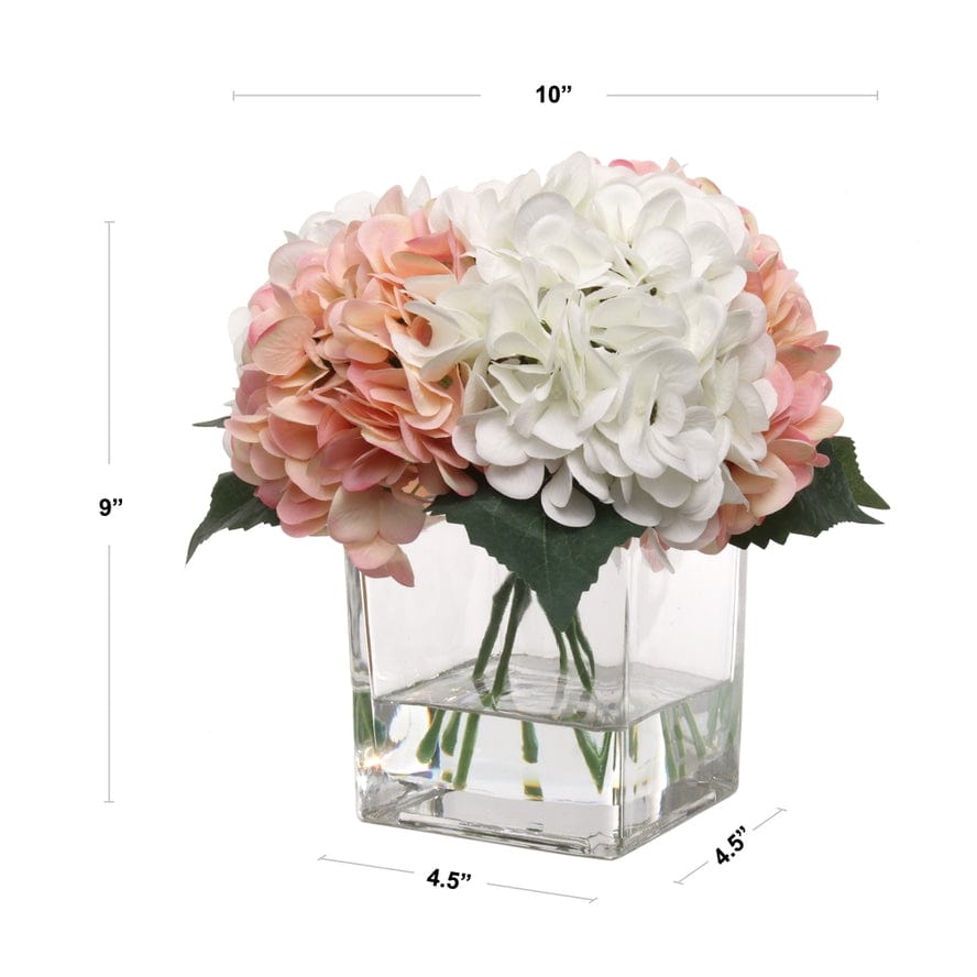 Larksilk Larksilk Pink & White Hydrangea Flowers in Glass Vase with Water Look - Little Miss Muffin Children & Home