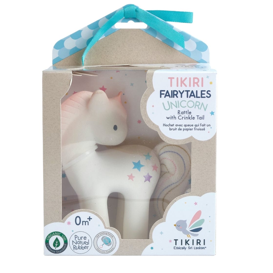 Tikiri Toys Tikiri Toys Cotton Candy Unicorn Natural Rubber Rattle Crinkle Tail - Little Miss Muffin Children & Home