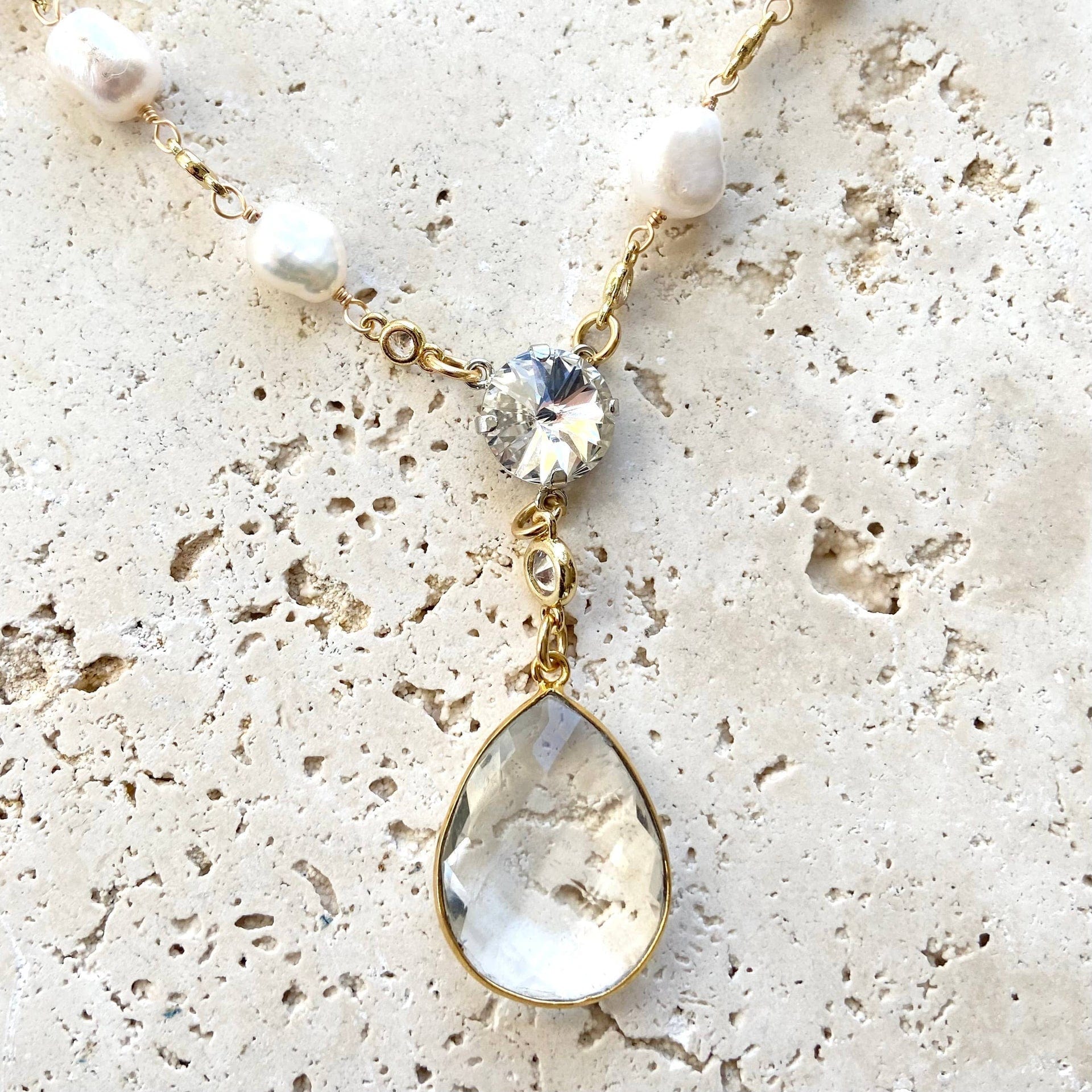 VB&CO Designs Handmade Jewelry VB&CO Pearl Necklace with Crystal Quartz Pendant Gold Boutique - Little Miss Muffin Children & Home