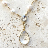 Pearl Necklace with Crystal Quartz Pendant Gold Boutique