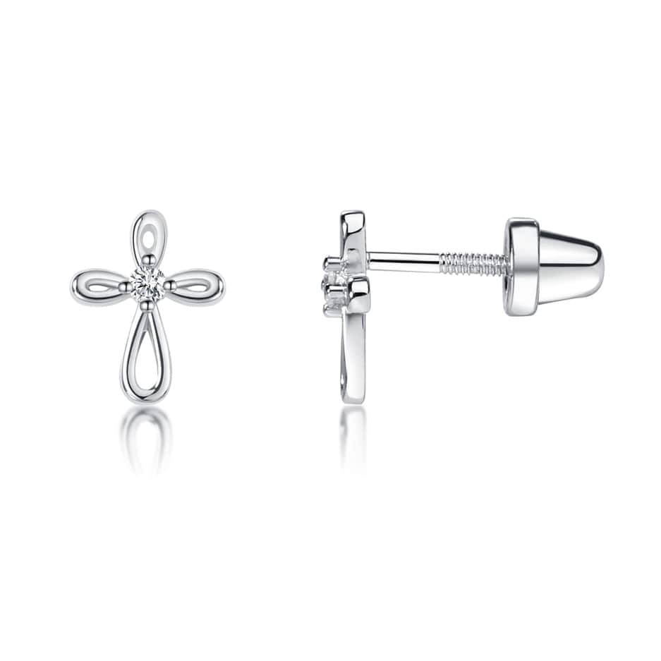 Cherished Moments Cherished Moments Sterling Silver Screw-Back Infinity Cross Earrings - Little Miss Muffin Children & Home