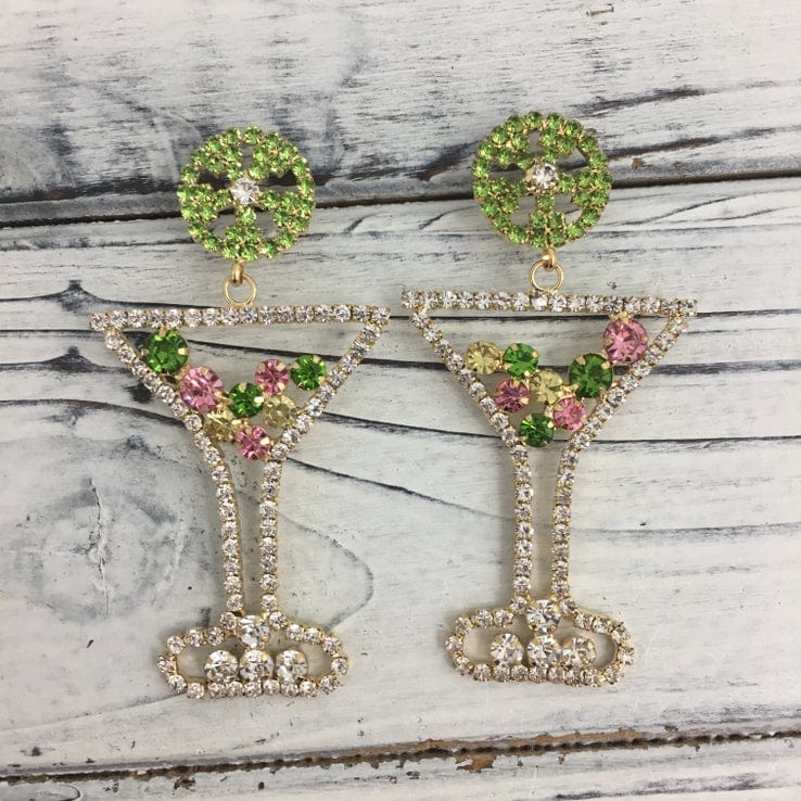SongLily SongLily Mardi Gras Rhinestone Martini Earrings - Little Miss Muffin Children & Home