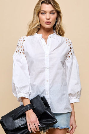 Cezele Lantern Sleeve Blouse in White