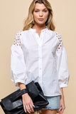 Cezele Lantern Sleeve Blouse in White