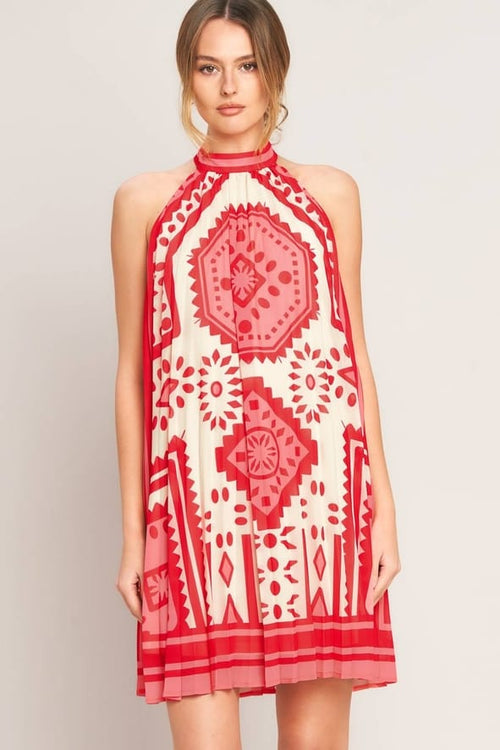 Pink Sunset Medallion Printed Woven Mini Dress