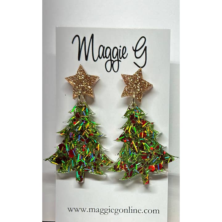 Christmas Tree Mean 1 Tinsel Resin Earrings