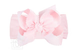 Beyond Creations Wide Pantyhose Headband with 5.5" XL Scalloped Edge Bow in Powder Pink