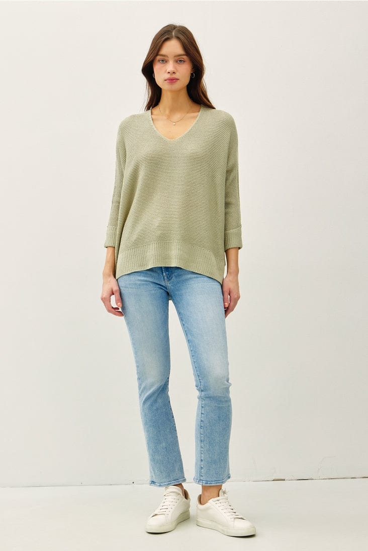 Be Cool Be Cool V-Neck Sweater with Side Slits in Sage - Little Miss Muffin Children & Home